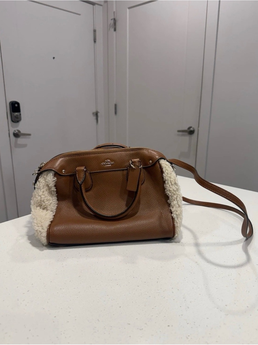 coach mini bennett satchel shearling NWT
